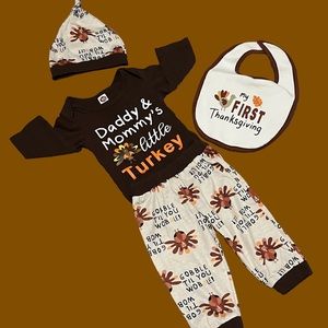 Baby 3-6 month Thanksgiving Outfit and Brand New carters Bib